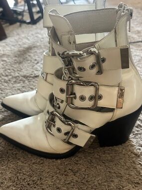 Jeffrey Campbell White Multi-Buckle Pointed Toe Ankle Boots
